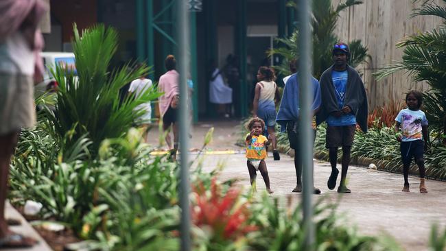 Territory residents from Borroloola and Robinson River are making the Marrara Indoor complex their home for the time being as the communities find reprieve from Cyclone Trevor as it closes in on the coastal communities. Picture: Justin Kennedy