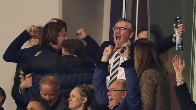 Eddie McGuire launches into celebration mode after a finals win for Collingwood last season. Picture: Michael Willson/AFL Media/Getty Images. 