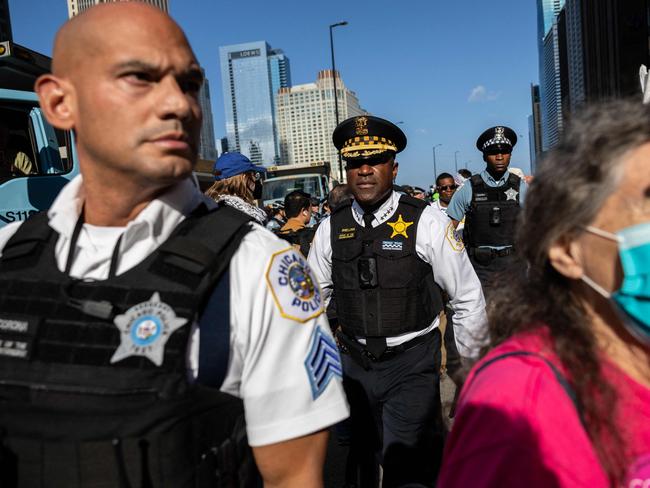 Chicago Police Superintendent Larry Snelling arrives at a protest ahead of the Democratic National Convention. Picture: Getty Images