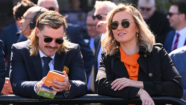 Australian swimmer Ariarne Titmus and Ryan Papenhuyzen at Turnbull Stakes Day. Photo by Vince Caligiuri/Getty Images
