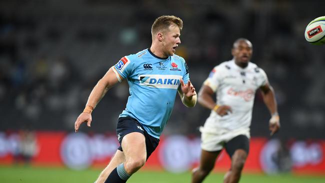 Cameron Clark of the Waratahs during the Round 11 Super Rugby match between the New South Wales Waratahs and the Sharks at Bankwest Stadium in Sydney, Saturday, April 27, 2019. (AAP Image/Joel Carrett) NO ARCHIVING, EDITORIAL USE ONLY