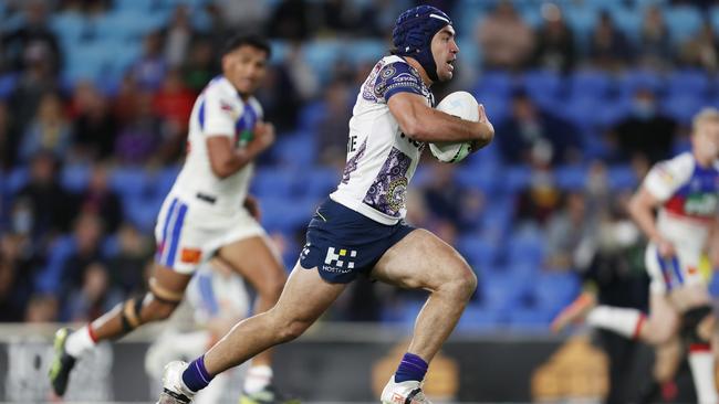 Jahrome Hughes has established himself as the Storm’s long-term replacement for legendary halfback Cooper Cronk. Picture: Regi Varghese/Getty Images