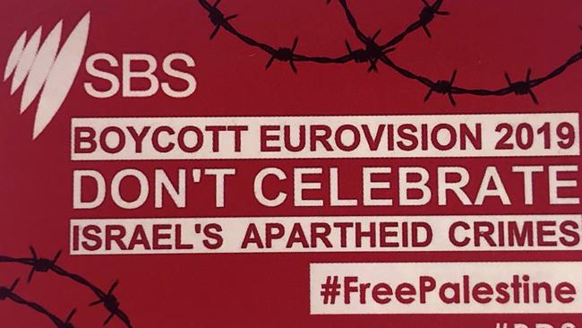 A BDS Australia sticker targeting SBS and Eurovision.