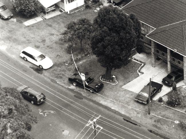 The body outline where Thomas Gannan’s body was found on the road outside his daughter’s house.