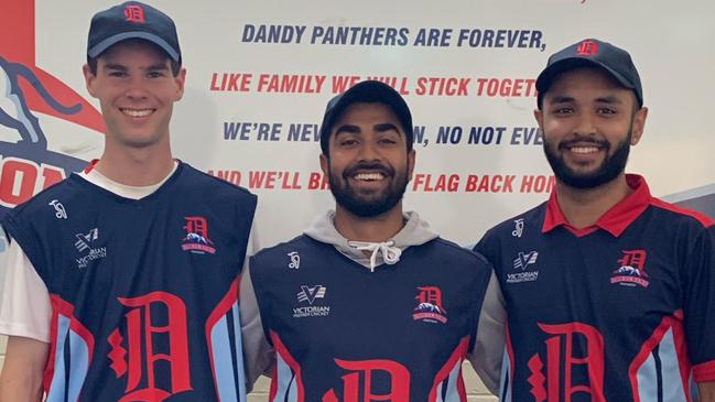 Dandenong newcomers Brodie Eccles, Bhavya Bhatia and Daud Malik.