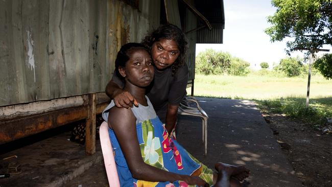 Shianne Davis (seated) niece of Elaine Naroldon and Rayna Garlnearr, the daughter of Elaine Naroldol. Picture: Liam Mendes