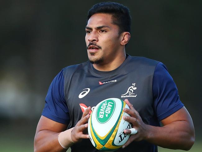 BRISBANE, AUSTRALIA - JUNE 05:  Peter Samu during an Australian Wallabies training session at Ballymore Stadium on June 5, 2018 in Brisbane, Australia.  (Photo by Chris Hyde/Getty Images)