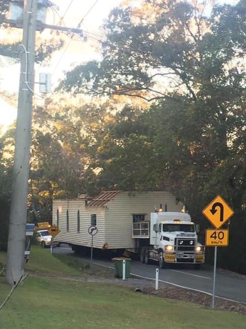 The truck carrying the church which got stuck at the section at Beechmont Road. Picture: Facebook - Beechmont Community Network