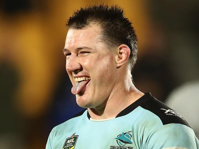 AUCKLAND, NEW ZEALAND - JUNE 29:  Paul Gallen of the Sharks celebrates after winning the round 16 NRL match between the New Zealand Warriors and the Cronulla Sharks at Mt Smart Stadium on June 29, 2018 in Auckland, New Zealand.  (Photo by Hannah Peters/Getty Images)