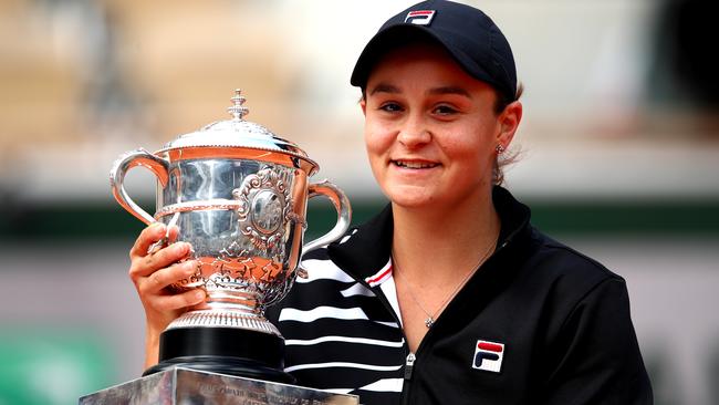 Ash Barty with the French Open trophy. Picture: Getty Images