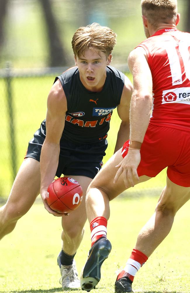 Harvey Thomas impressed for the Giants in their first practice match against the Swans. Picture: Phil Hillyard