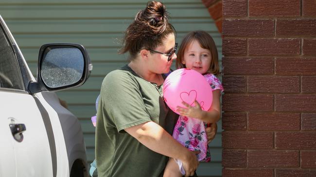 Cleo Smith being carried by her mother Ellie shortly after her release from hospital following her 18-day ordeal. Picture: Tamati Smith/Getty Images