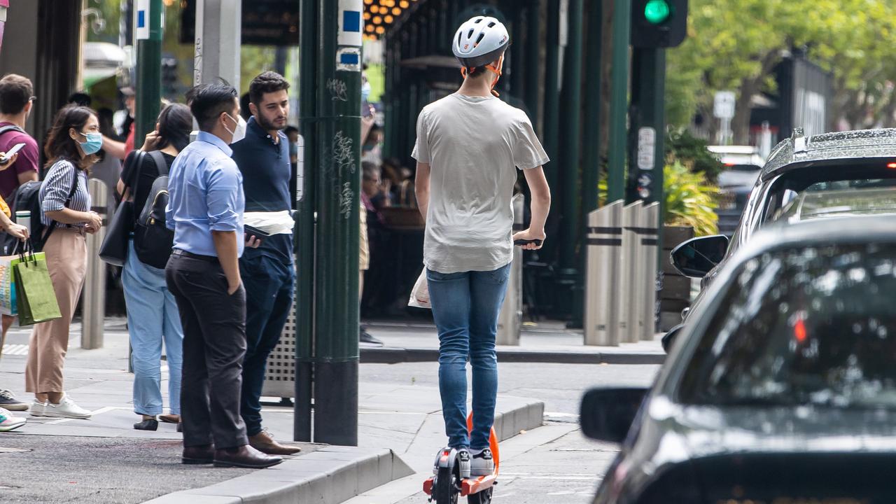 An e-scooter rider on a bike lane in Melbourne. Picture: Jason Edwards