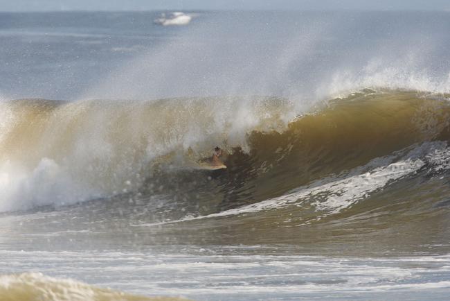 The moves were bigger and the tubes getting longer as the swell from an ex-cyclone sends massive waves onto the Sunshine Coast point breaks. Picture: Nicholas Falconer