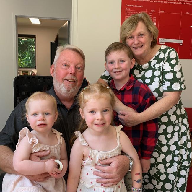 Bruce and Denise Morcombe with their grandchildren Winston, 8, Elsie, 3, and Iris, 1.