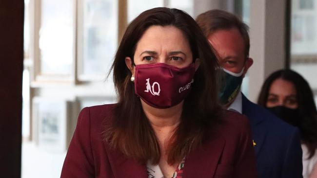 Premier Annastacia Palaszczuk ‘refuses to let go of the state-versus-state, mate-versus-mate mentality she has adopted since the start of the pandemic’. Picture David Clark