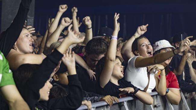 The crowd enjoying Hilltop Hoods at NTI Townsville 500 Supercars concert on Saturday night.
