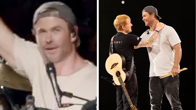 Chris Hemsworth joined Ed Sheeran onstage in Romania.