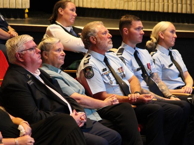 The slain duo’s memorial service was live-streamed from Brisbane to the Mackay service. Picture: Andrew Kacimaiwai