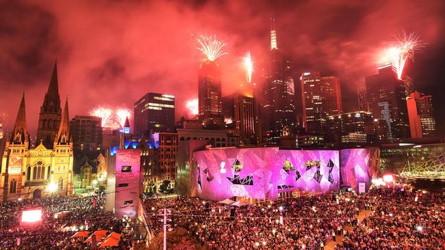New Year’s Eve celebrations at Federation Square in the CBD. Picture: Rob Leeson.