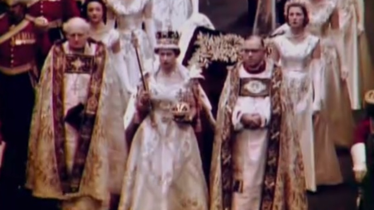 The young Queen Elizabeth at her coronation on June 2, 1953. Picture: History Channel