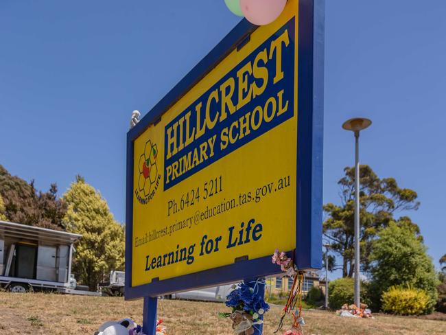 Prime Minister Scott Morrison and wife Jenny Morrison visit the school to lay flowers. The not they wrote is pictured.Mourners pay tribute to the children who died after  gust of wind swept away a jumping castle at Hillcrest Primary School Devonport Tasmania. Picture: Jason Edwards