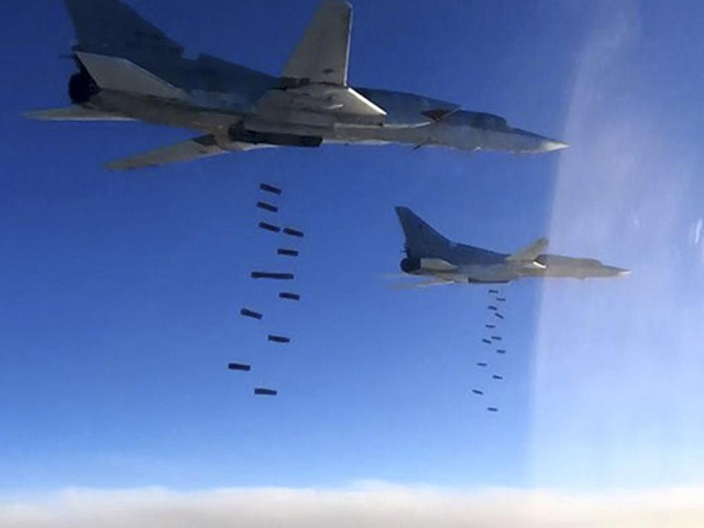 Russian Tu-22M3 bombers strike the Islamic State targets in Syria in 2017. Picture: AP