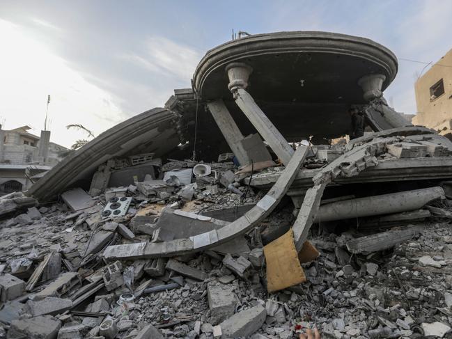 Buildings destroyed during Israeli air strikes in the southern Gaza Strip. Picture: Getty Images