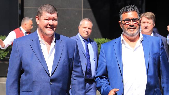 Andrew Demetriou, right, with James Packer. Picture: Aaron Francis