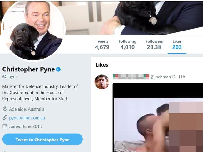 Christopher Pyne twitter account hacked. Picture: Twitter