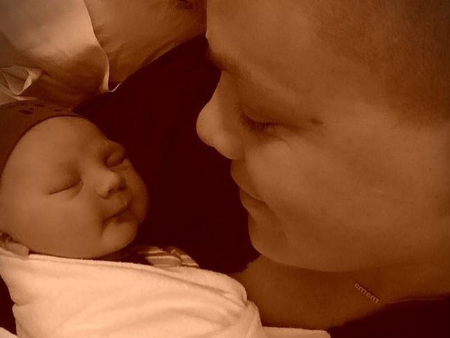 Pink shows off her new born baby boy Jameson Moon Hart, who was born on December 26. Picture: Pink