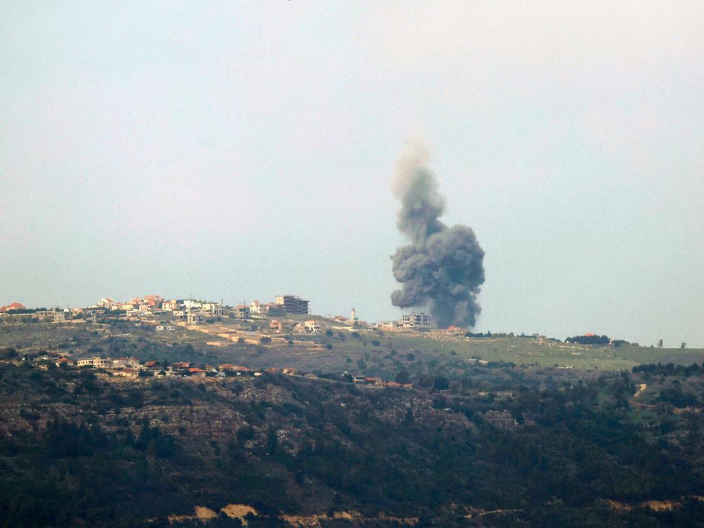 Smoke rises over the Lebanese village of Markaba during reported Israeli bombardment. Picture: AFP