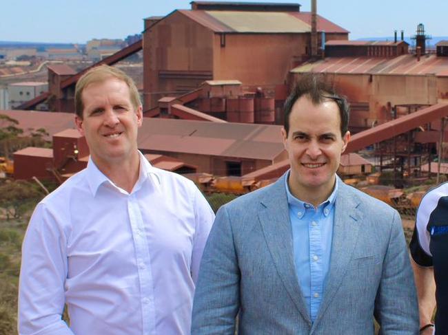 Shadow Minister for Energy and Net Zero, Stephen Patterson, the Leader of the Opposition, Vincent Tarzia and GFG Alliance Managing Director, Tony Swiericzuk in Whyalla on Friday. Picture: Supplied