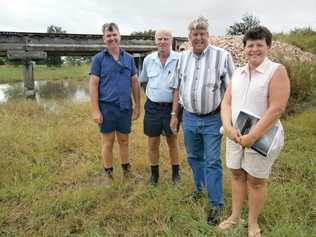 Ann Bichel, Ian Rickuss MP, Bert Flanagan, and Geoff Turnbull are all Forrest Hill residents, who are discussing the Queensland Flood Commission Report. . Picture: Contributed