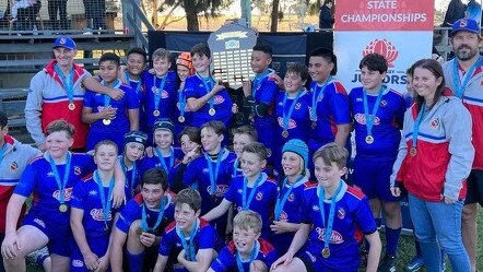 Happy Manly junior players at state championships. Pic: Supplied.