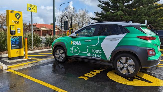 The RAA electric vehicle charging station at Burnside, where a $1-per-minute fee is coming in for motorists who overstay.