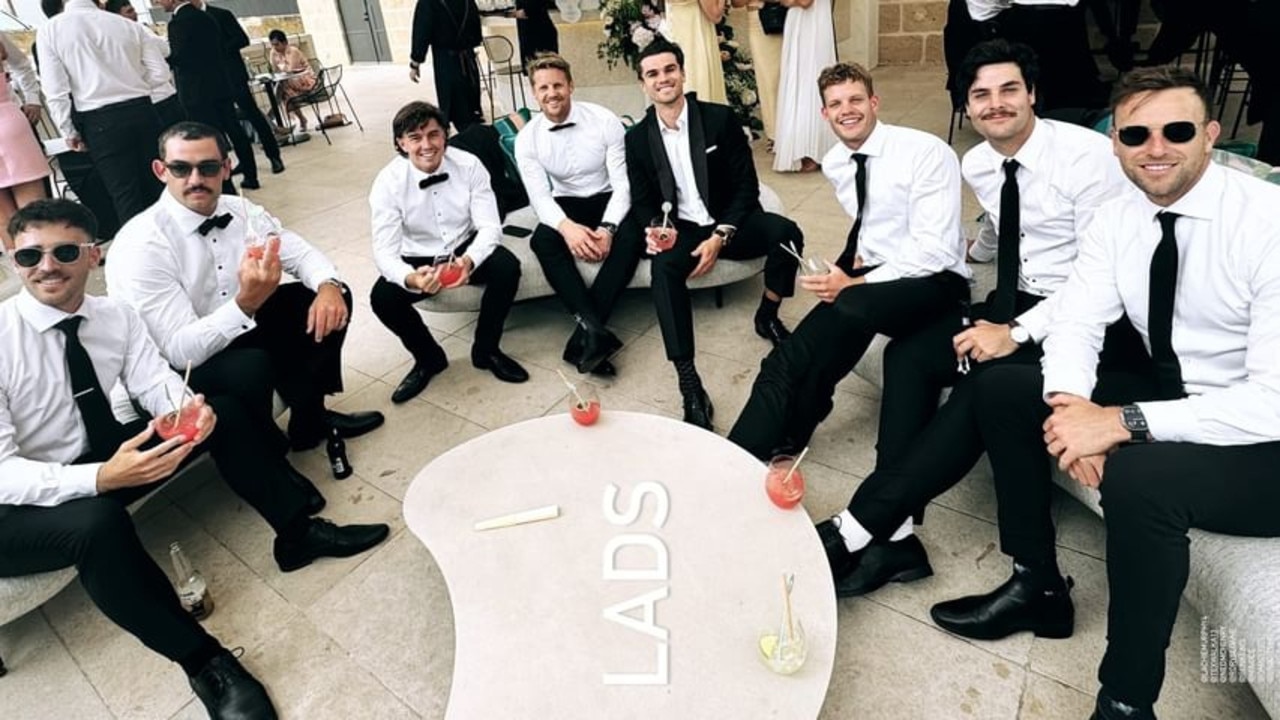 AFL players at the wedding of Jordan Dawson and Milly Dutton. Picture: Instagram