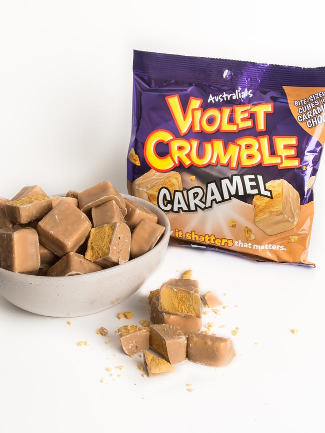 Robert Menz's new caramel flavour of Violet Crumble. Picture: Supplied