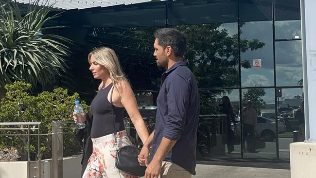 Himoana Huria (right) leaving court with his partner. Picture: Jessica Paul