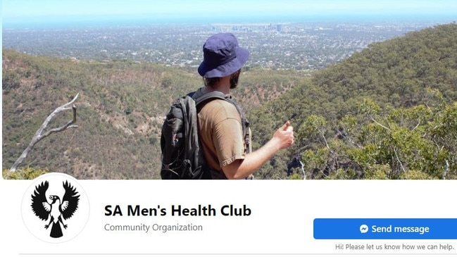 Screengrabs from the SA Men's Health Club Inc Facebook page depicting their alleged charity work, market sales and wilderness trips to Morialta Falls.