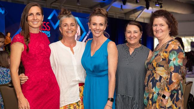 Naomi Gunston, Natasha Harvey-Barin, Vanessa Carusi, Pompea Sweet and Tracy Clark at the October Business Month 2023 in Mindil Beach Casino Resort, Darwin. Picture: Pema Tamang Pakhrin