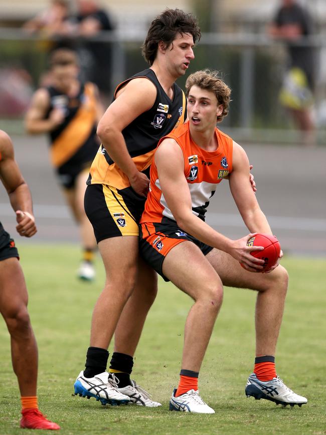 GFL: Geelong West Giants v Grovedale. Geelong West's Tanner Lewis. Picture: Mike Dugdale