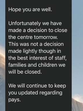 Messages from the company about centre closures. Picture: Supplied