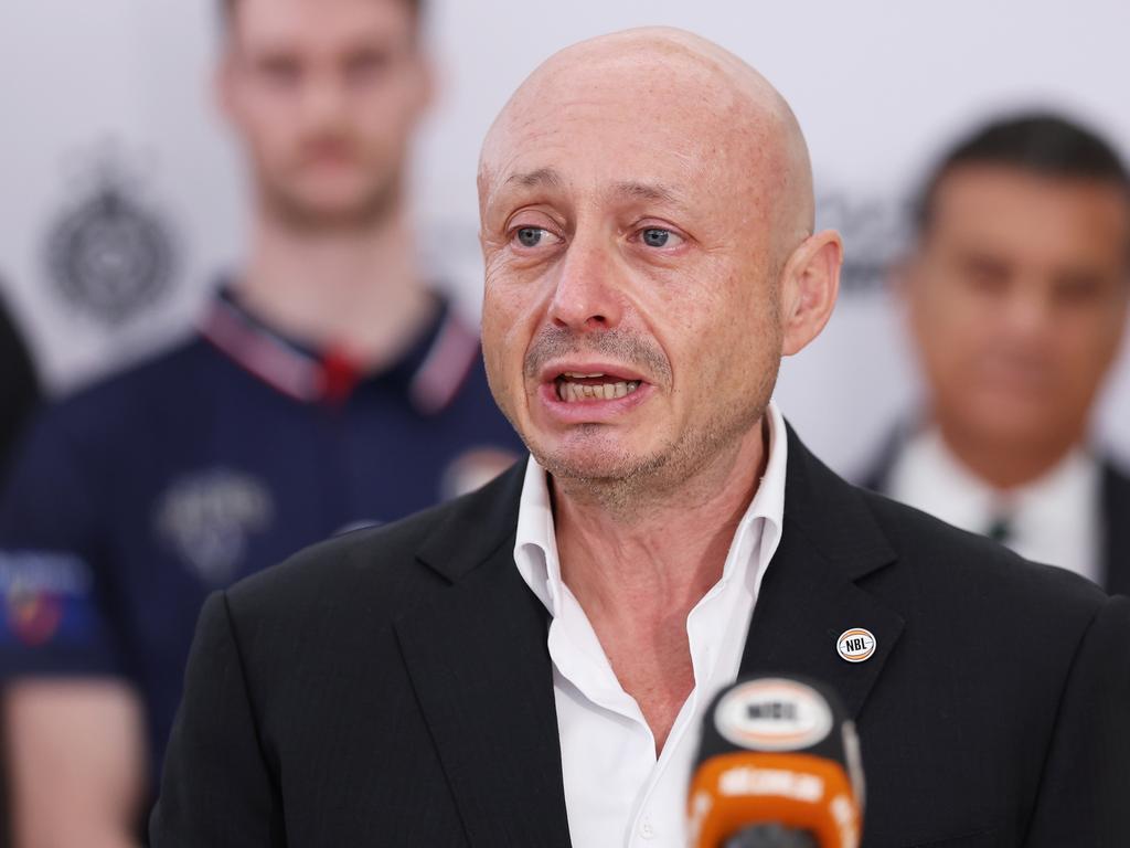 NBL owner Larry Kestelman speaks to the media. Picture: Getty