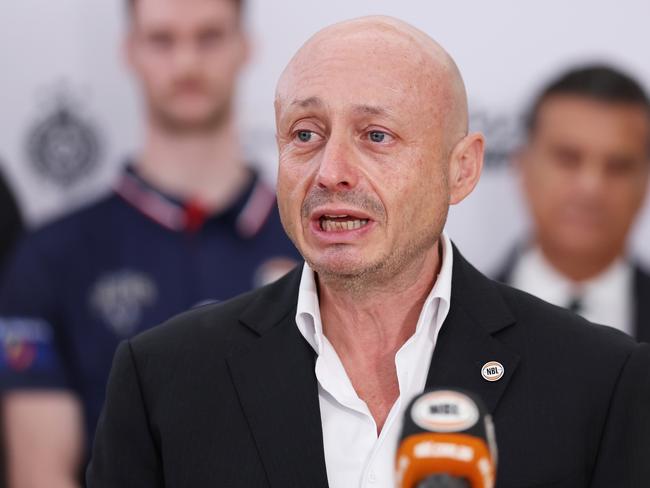 NBL owner Larry Kestelman speaks to the media. Picture: Getty