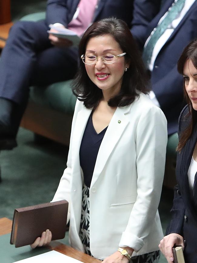 Gladys Liu being sworn in at the start of the 46th parliament, in the House of Representatives Chamber, at Parliament House in Canberra. Picture: Kym Smith