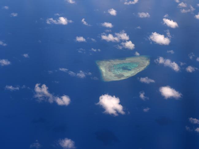 An aerial view of a reef in the disputed Spratly Islands. Picture: AFP