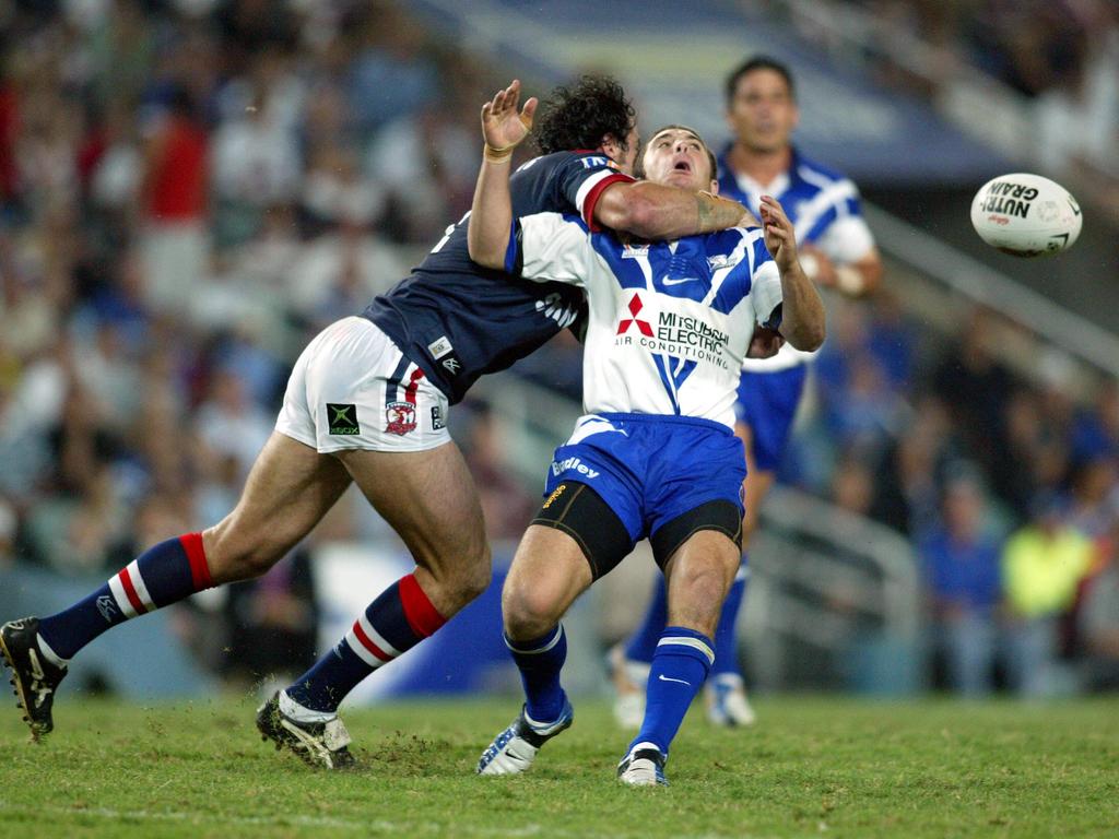 Brent Sherwin hit with a high tackle during a 2004 clash against the Roosters.