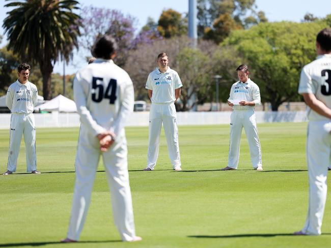 Cricket Australia says a barefoot circle is a “cricket centric” way to pay respects to country. Picture: Getty Images