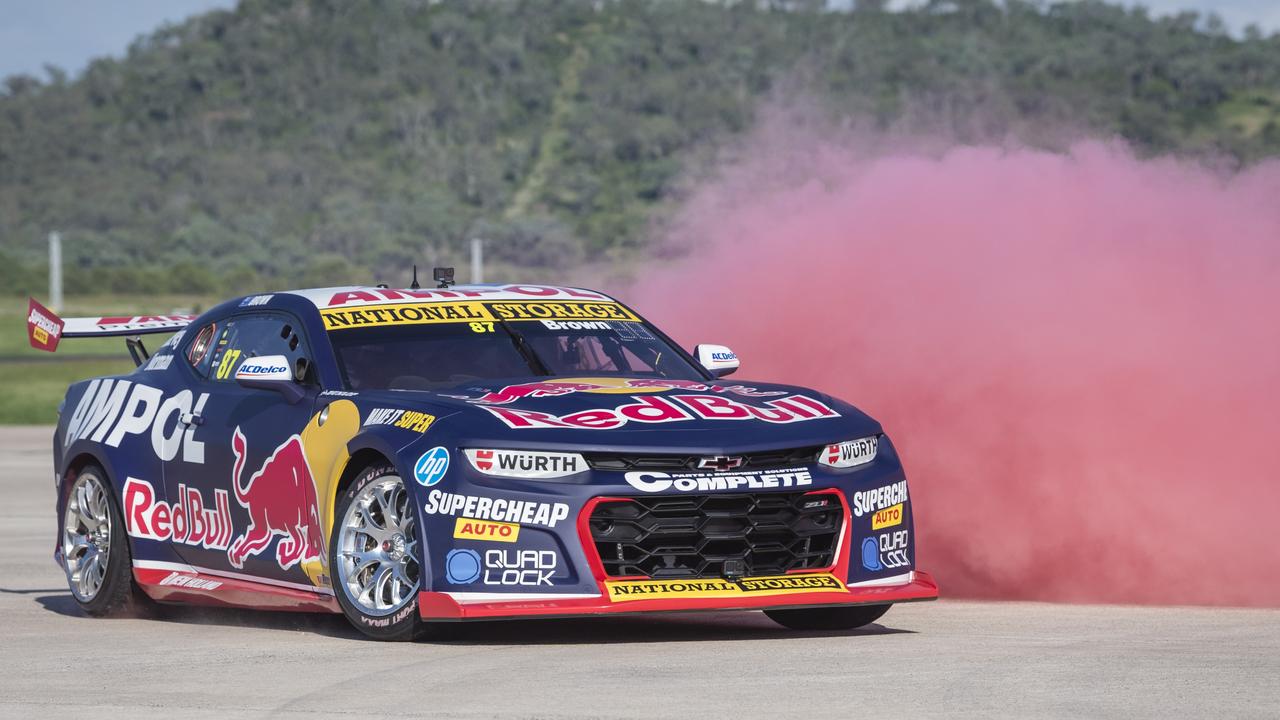 Broc Feeney drives a car revealing the 2024 livery of V8 Supercars team Red Bull Ampol Racing at Toowoomba Wellcamp Airport, Saturday, February 3, 2024. Picture: Kevin Farmer